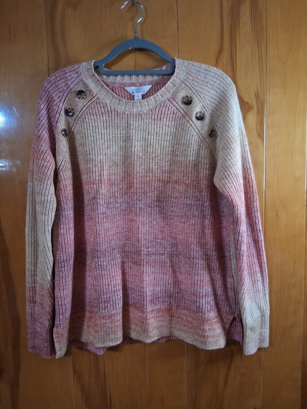 Market & Spruce Janice Ombre Knit Button Shoulder Crewneck Sweater Size XXL